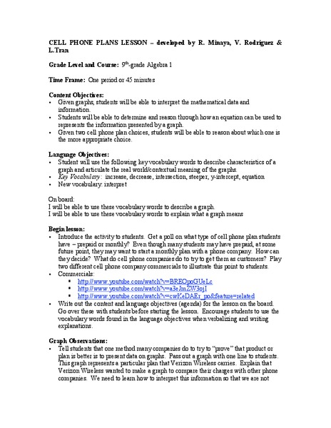 Cell Phone Plans Lesson Plan