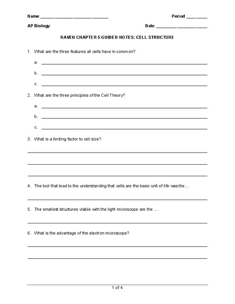 Cell Structure Worksheet