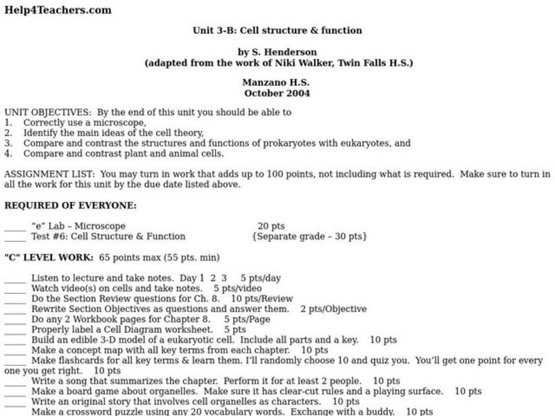 Cell Structure and Function Lesson Plan