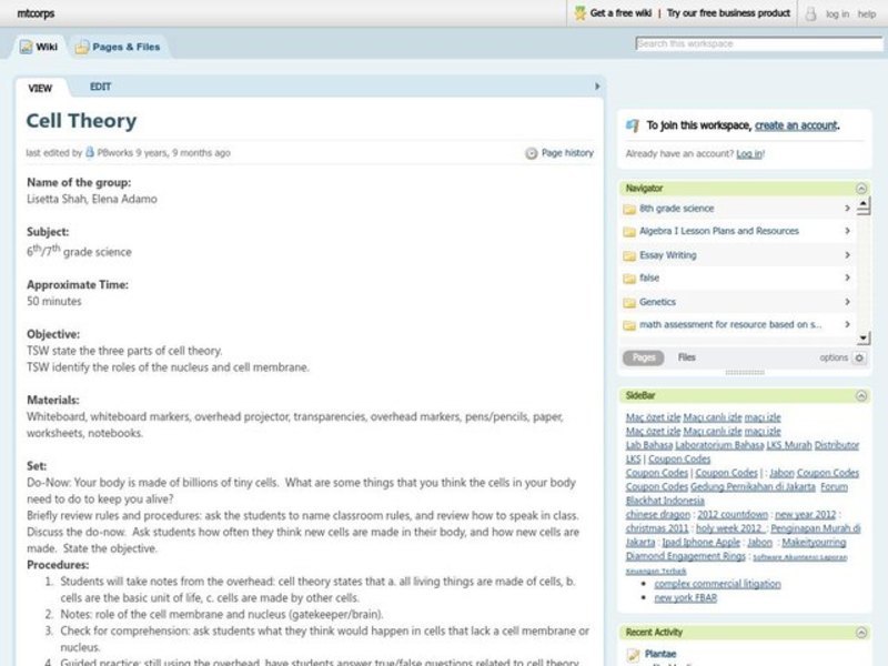 Cell Theory Lesson Plan
