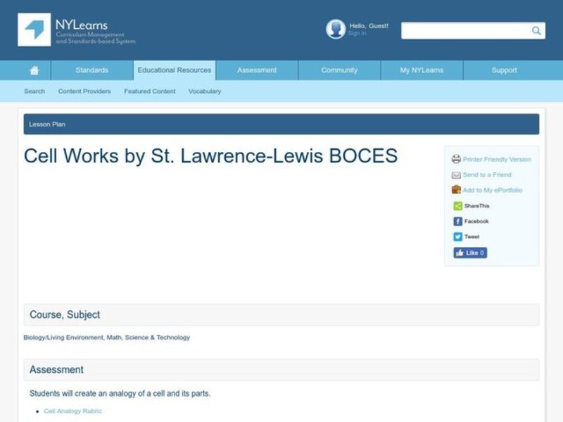 Cell Works Lesson Plan