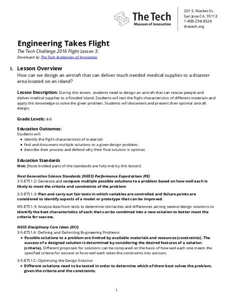 Engineering Takes Flight Lesson Plan