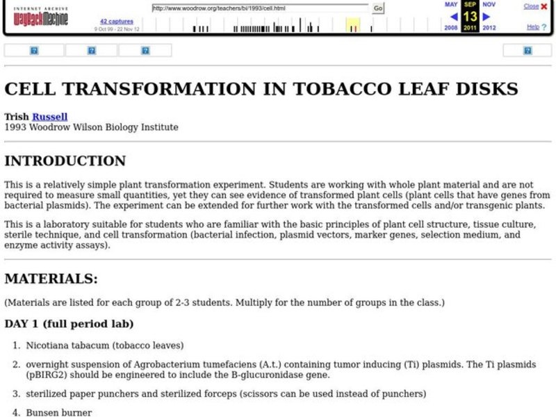 Cell Transformation in Tobacco Leaf Disks Lesson Plan