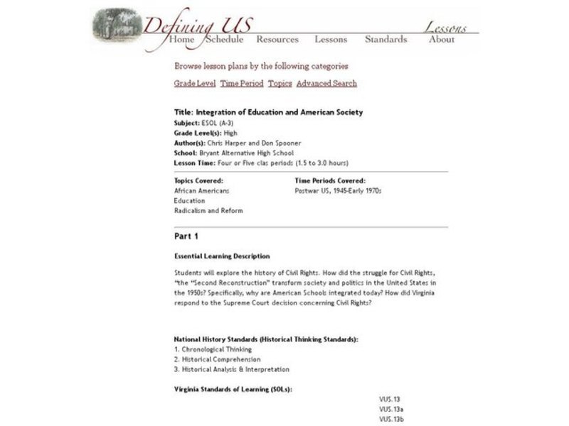 Integration of Education and American Society Lesson Plan