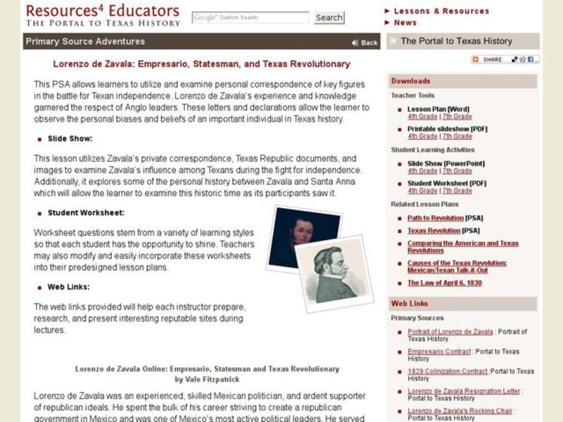 Lorenzo de Zavala Online: Empresario, Statesman and Texas Revolutionary Lesson Plan