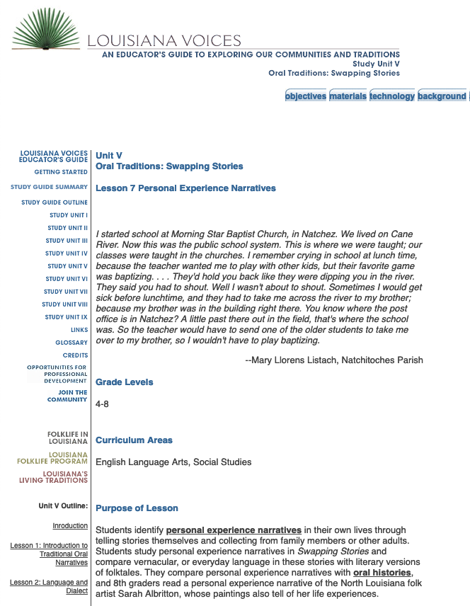 Personal Experience Narratives Lesson Plan