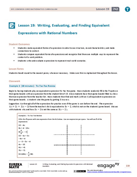 Writing, Evaluating, and Finding Equivalent Expressions with Rational Numbers 2 Lesson Plan