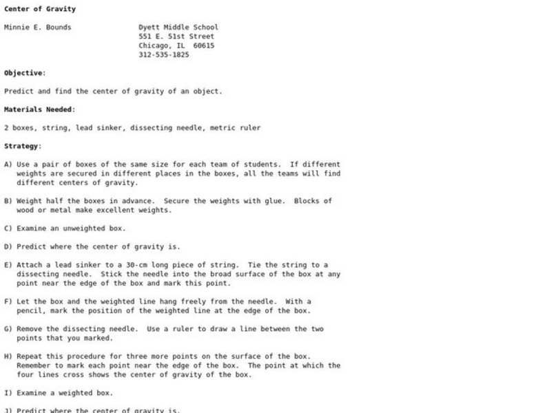 Center of Gravity Lesson Plan