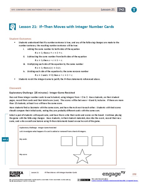 If–Then Moves with Integer Number Cards Lesson Plan