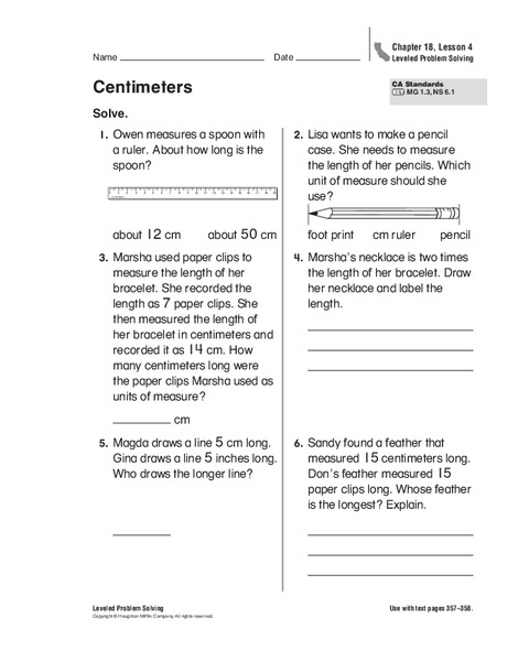 Centimeters Worksheet