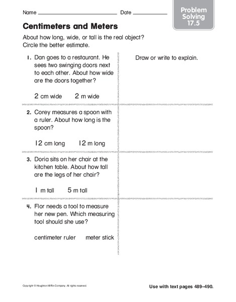Centimeters and Meters Worksheet