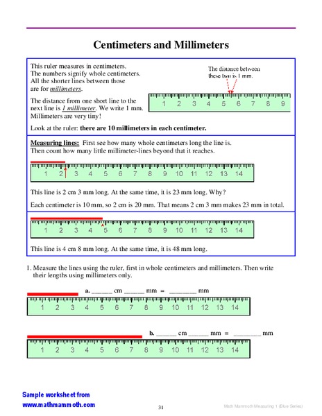 Centimeters and Millimeters Worksheet