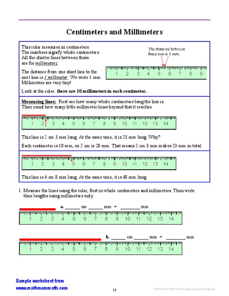 Centimeters and Millimeters Worksheet