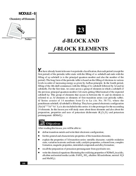 d-Block and f-Block Elements eBook