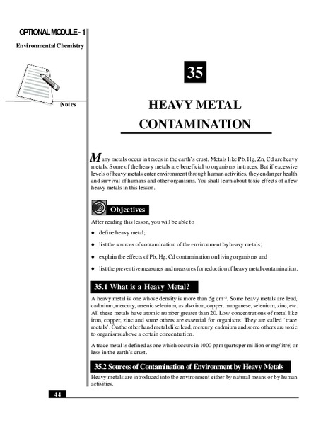Heavy Metal Contamination Handout