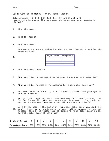 Central Tendency Worksheet