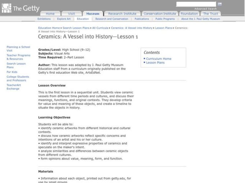 Ceramics: A Vessel into History Lesson Plan