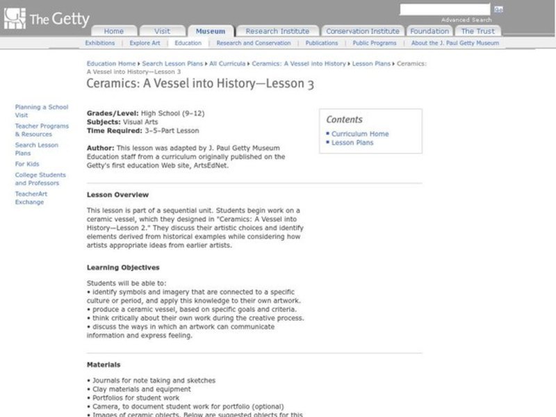Ceramics: A Vessel into History Lesson Plan