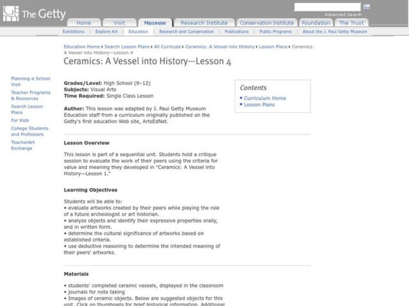 Ceramics: A Vessel into History Lesson Plan