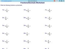 Change Fractions to Decimals Worksheet