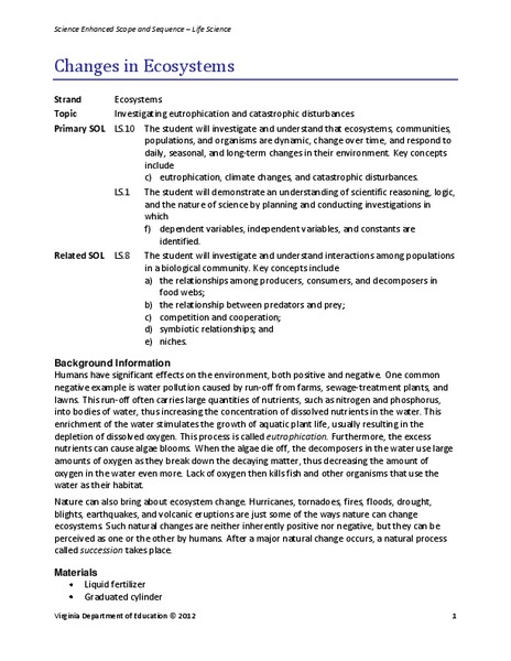 Changes in Ecosystems Lesson Plan