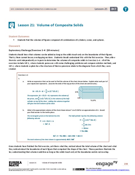 Volume of Composite Solids Lesson Plan