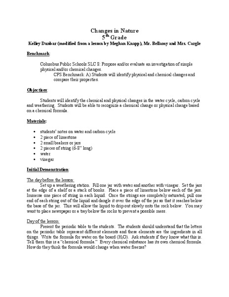 Changes in Nature Lesson Plan