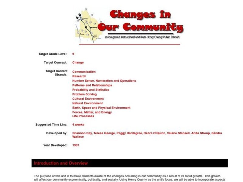 Changes In Our Community Lesson Plan