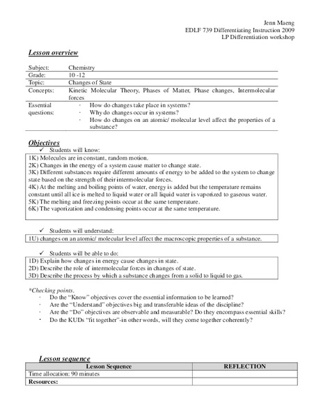 Changes of State Lesson Plan