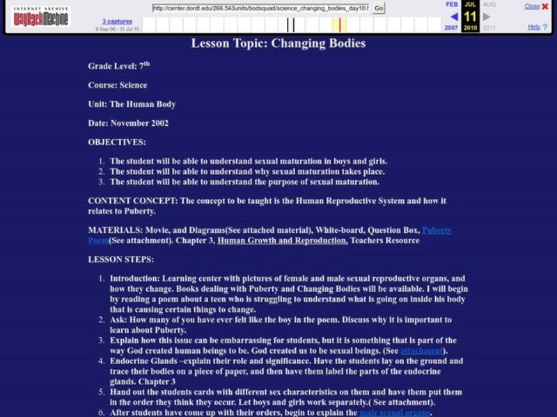 Changing Bodies Lesson Plan