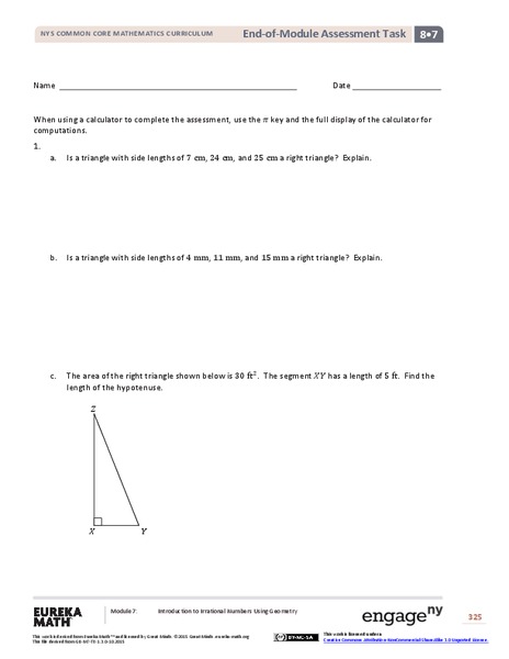 End-of-Module Assessment Task: Grade 8 Mathematics (Module 7) Assessment