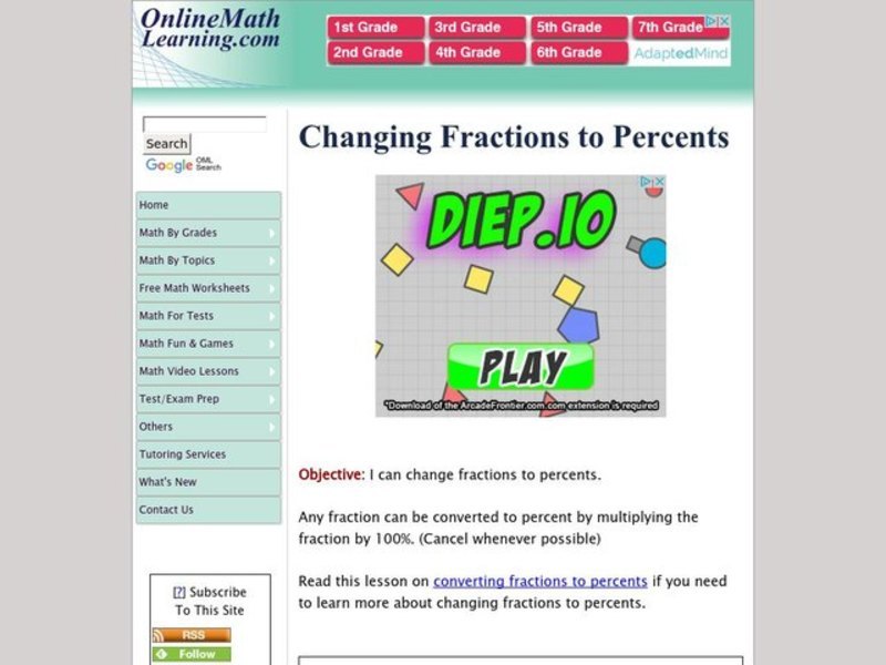 Changing Fractions to Percents Interactive