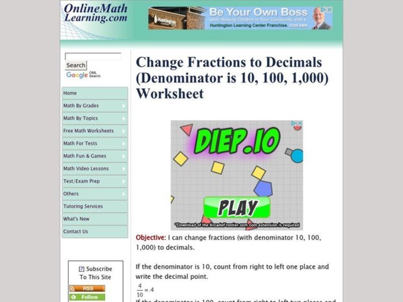 Changing Fractions to Decimals Interactive