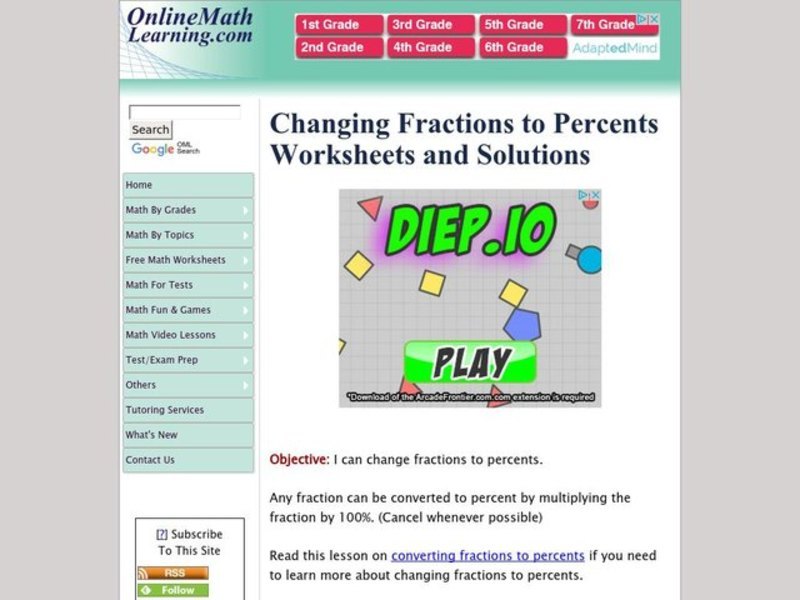 Changing Fractions to Percents Interactive