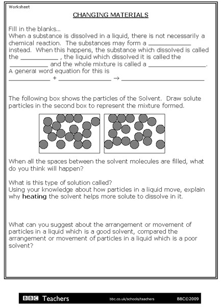 Changing Materials Worksheet