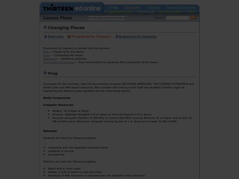 Changing Places Lesson Plan