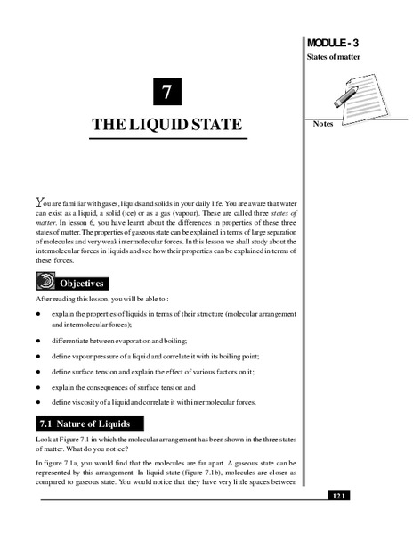 The Liquid State Handout