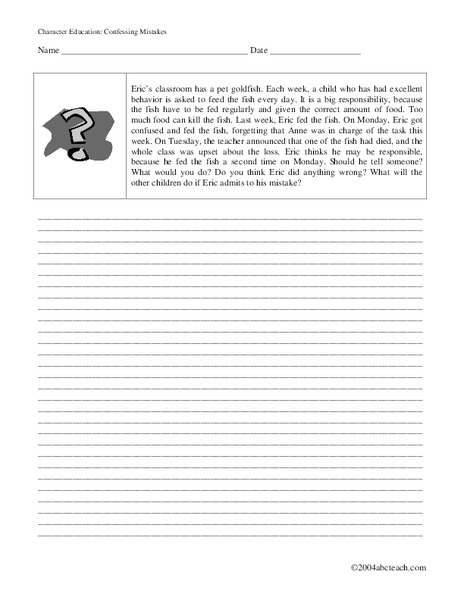 Character Education: Confessing Mistakes Writing