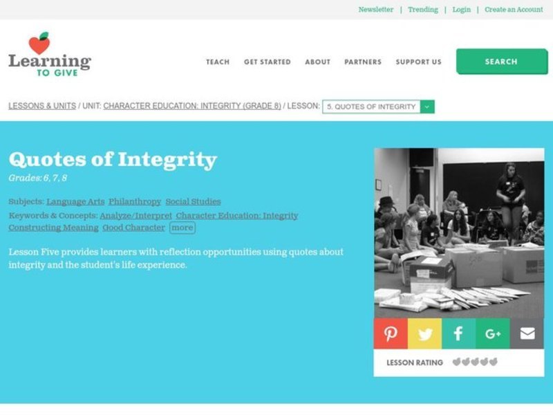 Character Education: Integrity Lesson Plan