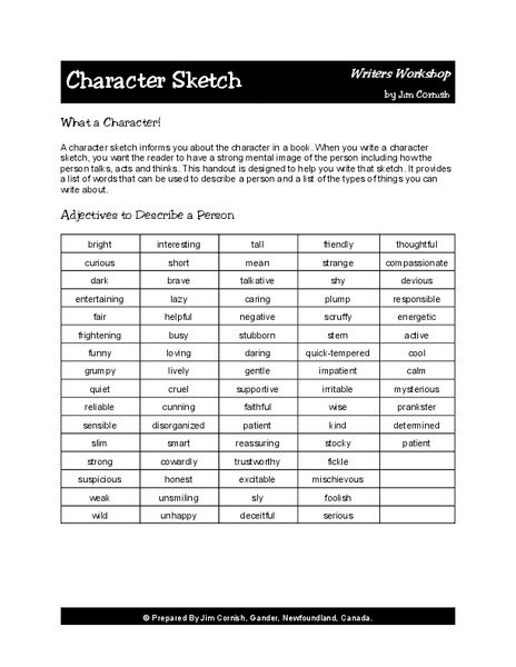 Character Sketch Lesson Plan