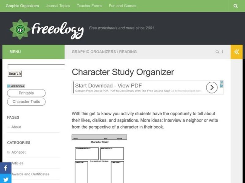 Character Study Organizer