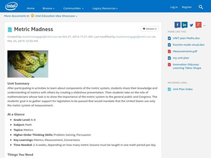 Metric Madness Unit Plan