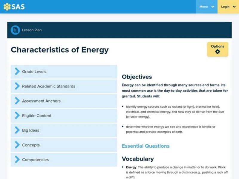 Characteristics of Energy Lesson Plan