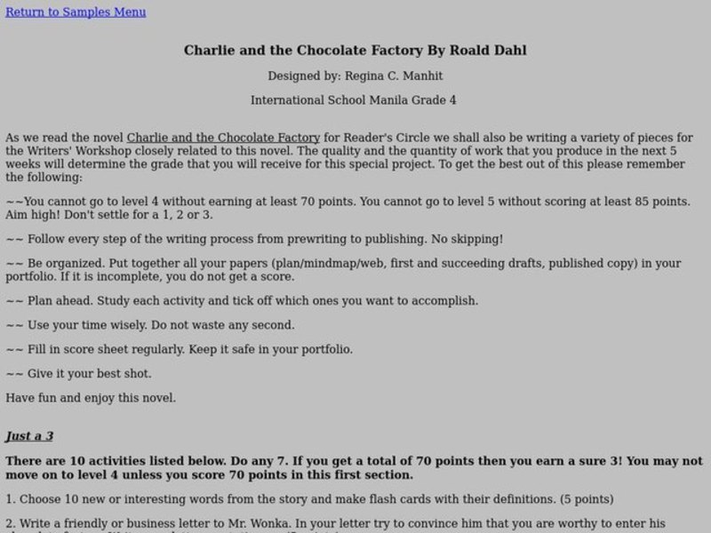 Charlie and the Chocolate Factory Lesson Plan