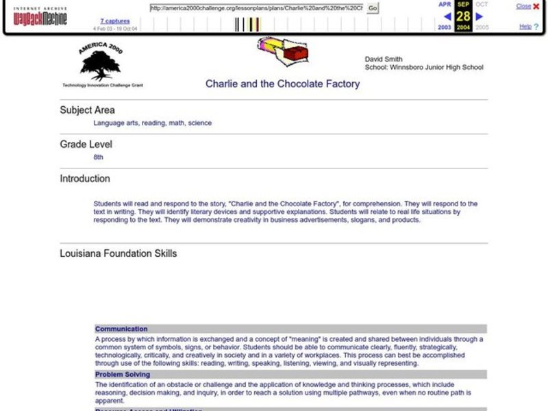 Charlie and the Chocolate Factory Lesson Plan