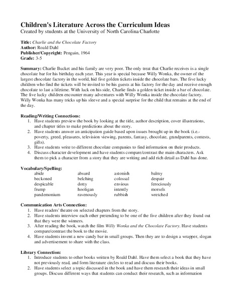 Charlie and the Chocolate Factory Lesson Plan