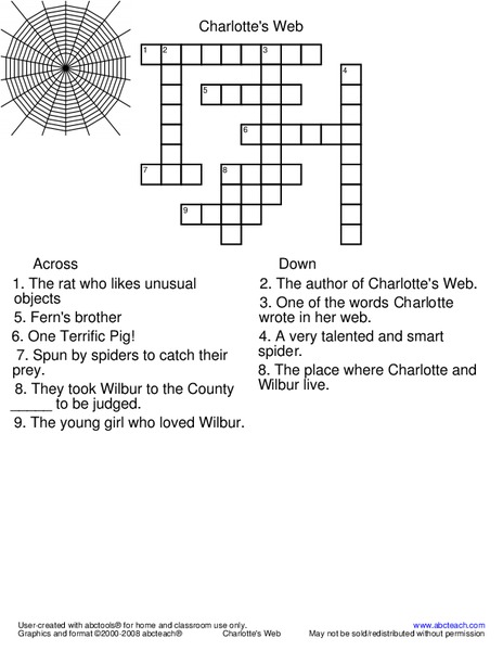 Charlotte's Web Crossword Puzzle Worksheet