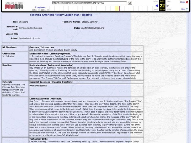 Chaucer's "The Prioress' Tale" Lesson Plan