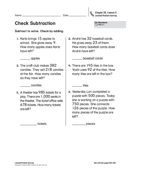 Check Subtraction Worksheet