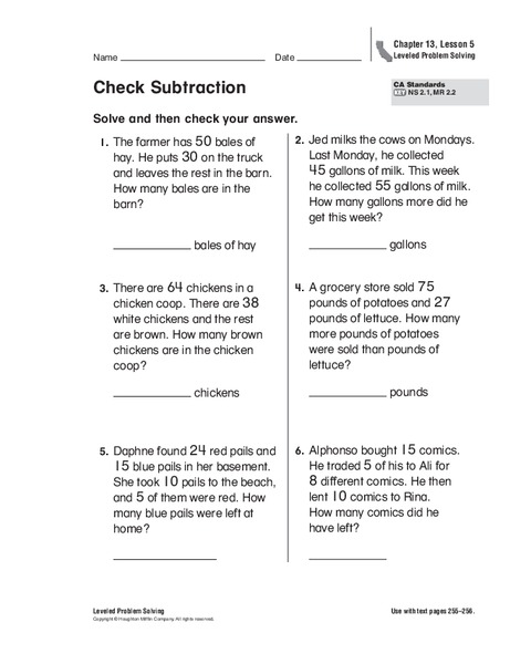 Check Subtraction Worksheet